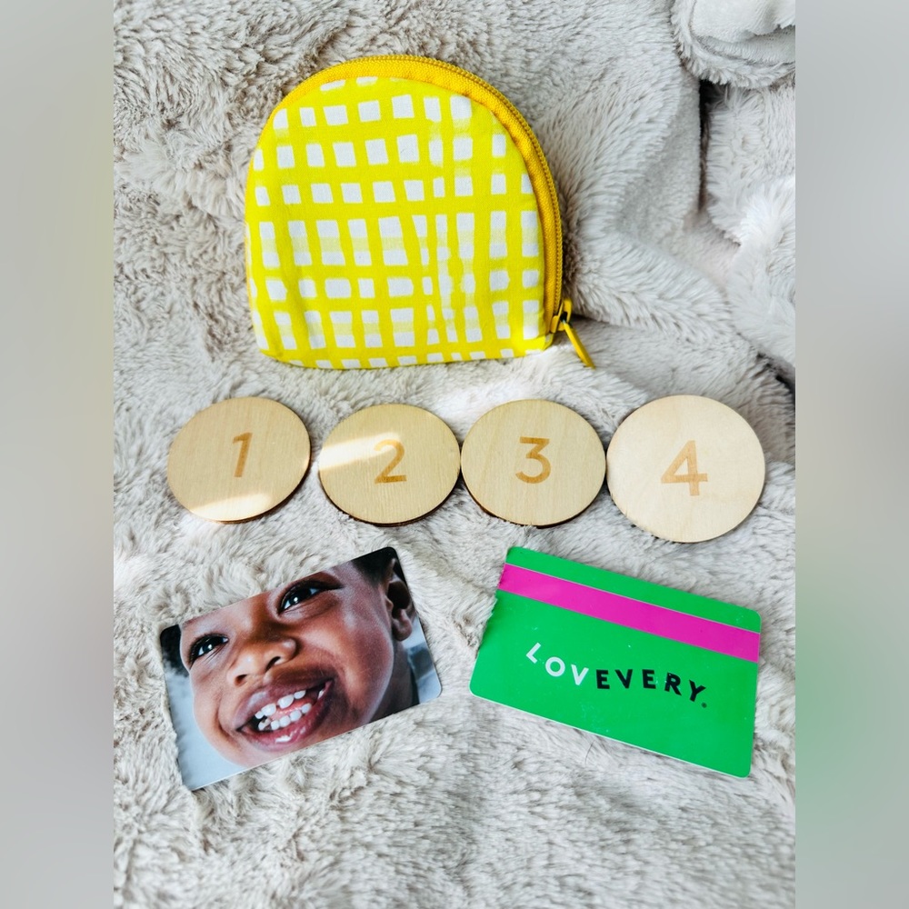 Lovevery wallet with coins and credit cards